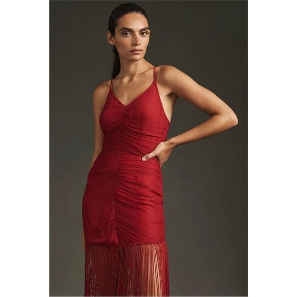 NEW Anthropologie Vineet Bahl Ruched Jazz Fringe Maxi Dress Medium Large X-Large - Picture 4 of 9